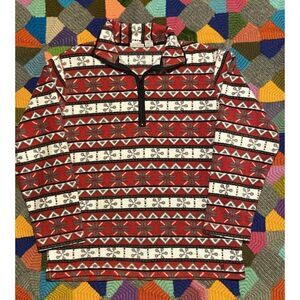 Vintage 90s Sz Medium Sherpa Fleece Hoodie Pullover 1/4 Zip Jacket Christmas